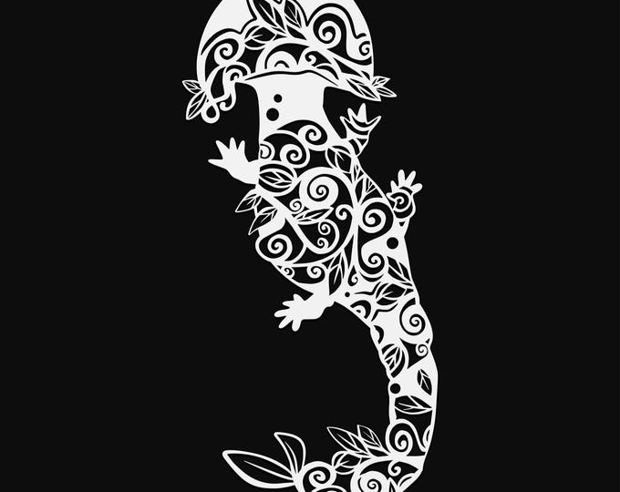 prehistoric salamander mandala svg cut file, glowforge file, vinyl template, laser cut file, dinosaur svg, cuttable animal svg, clipart png