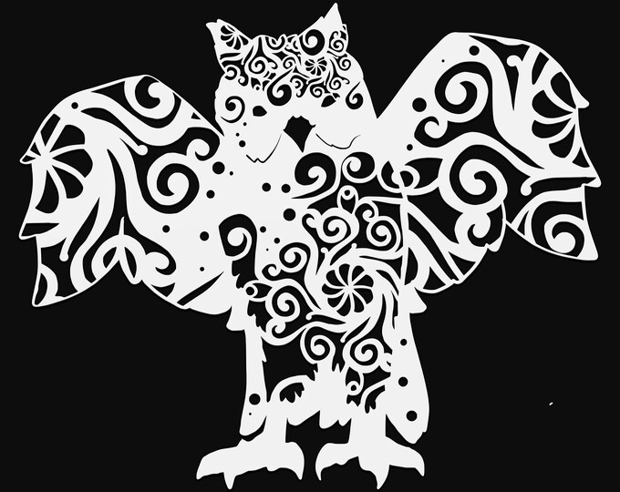 owl mandala svg cut file, glowforge file, vinyl template, laser cut file, bird svg, cuttable animal svg, clipart png