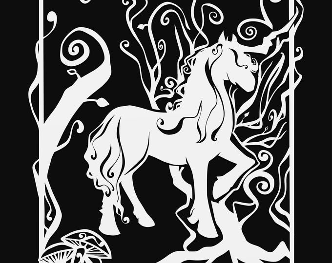 unicorn in frame svg cut file, glowforge file, vinyl template, fantasy svg, dragon svg, cuttable magical svg, clipart png