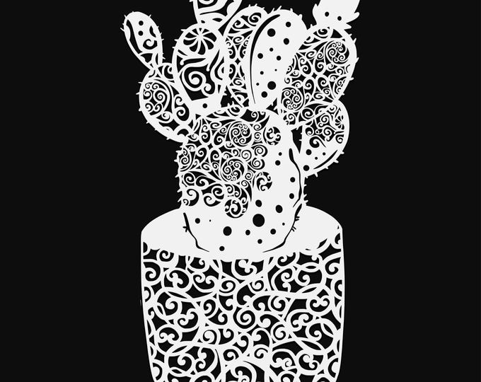 angel wing cactus mandala svg cut file, glowforge file, cactus vinyl template, laser cut file, plant svg, cuttable botany svg, clipart png