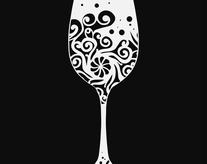 wine glass mandala svg cut file, glowforge file, vinyl template, laser cut file, wine svg, cuttable drinking svg, clipart png