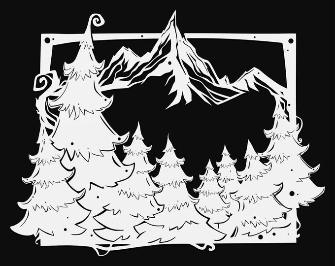 forest and mountains svg cut file, glowforge file, vinyl template, laser cut file, hiking svg, cuttable outdoors  svg, clipart png