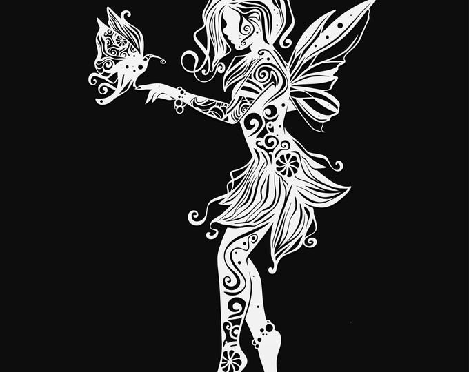 fairy with magic bird mandala svg cut file, glowforge file, vinyl template, laser cut file, fairy svg, cuttable pixie svg, clipart png