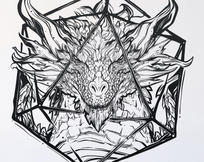 d20 elder dragon svg cut file, glowforge file, vinyl template, fantasy laser cut file, dragon svg, cuttable magical svg, clipart png