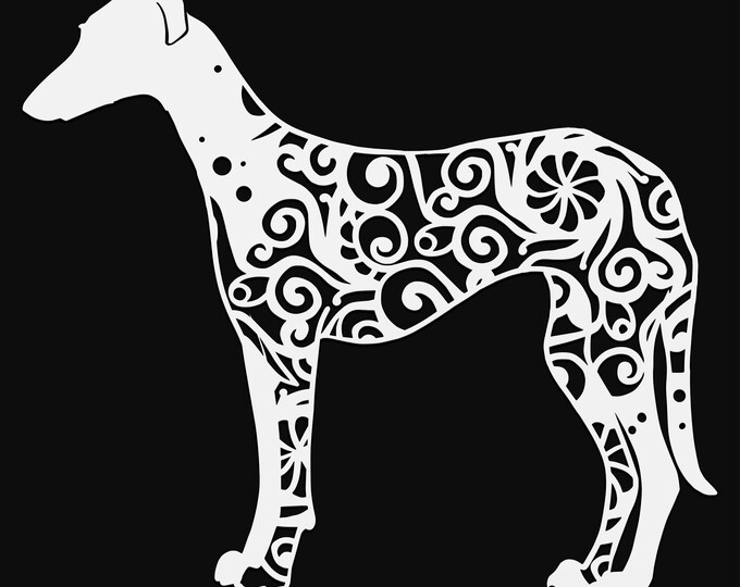greyhound mandala svg file, glowforge file, vinyl template, laser cut file, animal svg, cuttable animal svg, clipart png