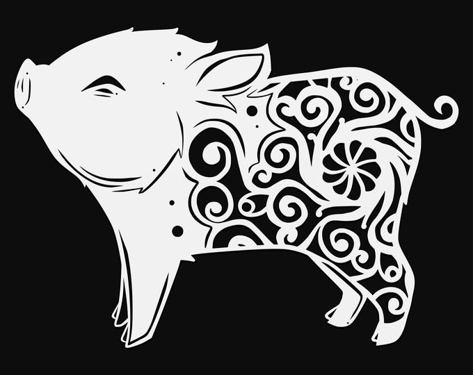 piglet mandala svg cut file, glowforge file, vinyl template, laser cut file, farm animal svg, cuttable animal svg, clipart png