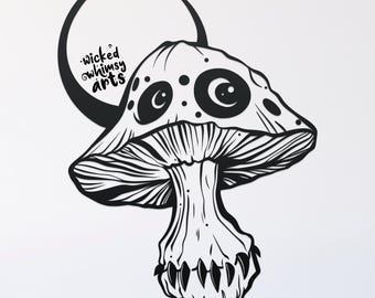 mushroom with teeth svg cut file, glowforge file, mushroom moon vinyl template, laser cut file, plant svg, cuttable botany svg, clipart png