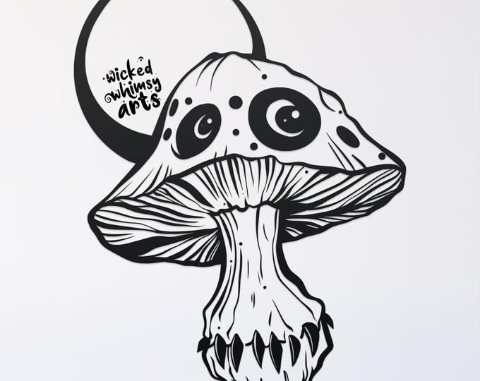 mushroom with teeth svg cut file, glowforge file, mushroom moon vinyl template, laser cut file, plant svg, cuttable botany svg, clipart png