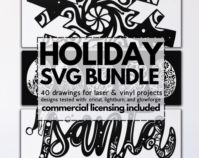 holiday laser svg bundle, glowforge mandala svgs, seasonal vinyl templates, christmas svgs, seasonal svgs, halloween svgs, fall svgs