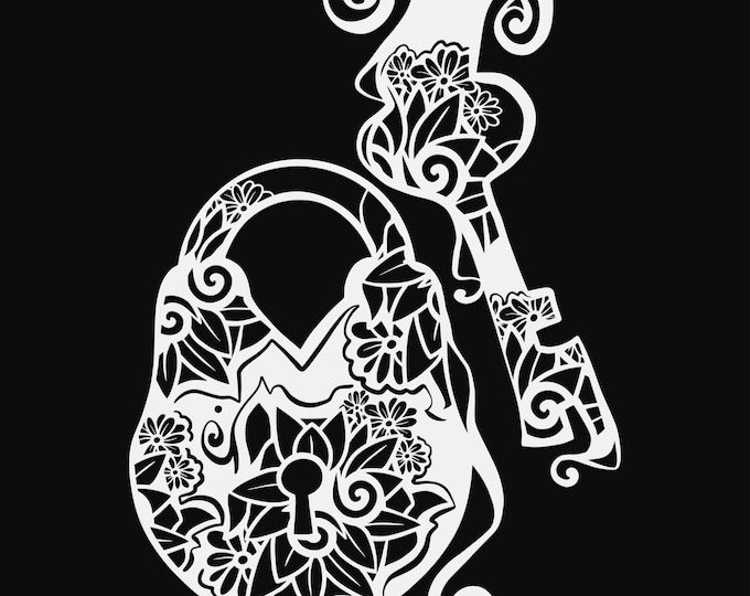 key and lock mandala svg cut file, glowforge file, vinyl template, laser cut file, lifestyle svg, cuttable laser svg, clipart png
