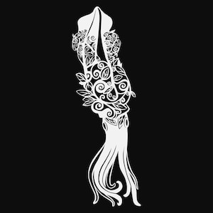 floral squid svg cut file, glowforge file, vinyl template, laser cut file, animals svg, cuttable animal svg, clipart png