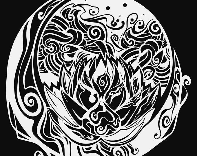 lotus in moon mandala svg cut file, glowforge file, flower vinyl template, laser cut file, plant svg, cuttable botany svg, clipart png