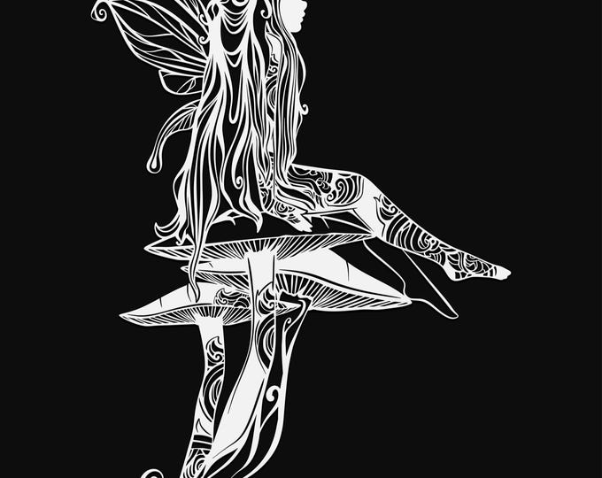 fairy on mushroom mandala svg cut file, glowforge file, vinyl template, laser cut file, fairy svg, cuttable pixie svg, clipart png