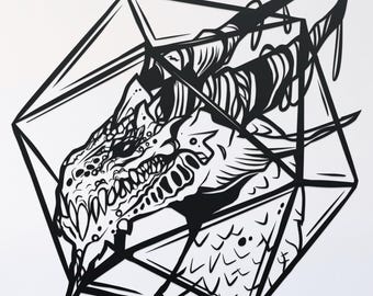 d20 dragon svg cut file, glowforge file, vinyl template, fantasy laser cut file, dragon svg, cuttable magical svg, clipart png