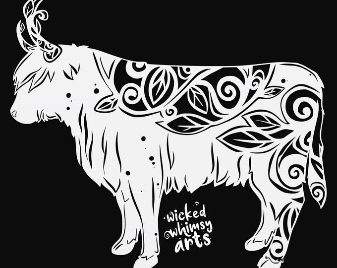 highland cow mandala svg cut file, glowforge file, vinyl template, laser cut file, farm animal svg, cuttable animal svg, clipart png