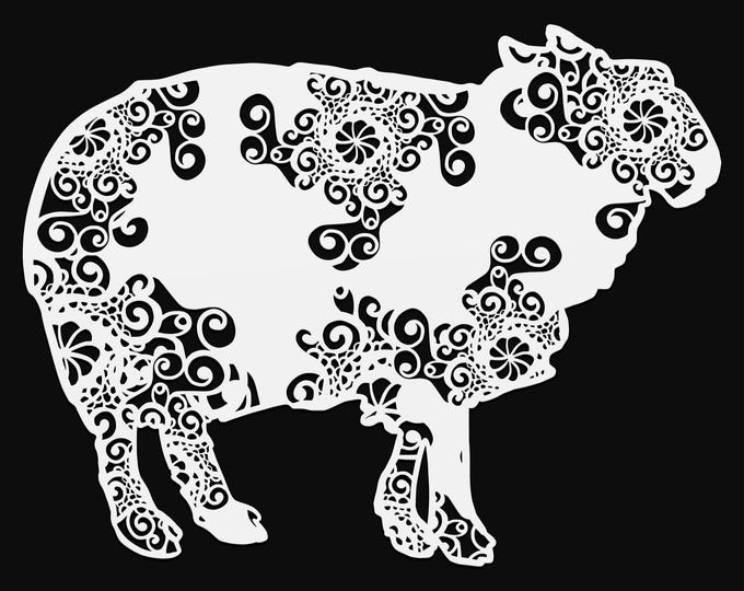 sheep mandala svg cut file, farm glowforge file, vinyl template, laser cut file, farm animal svg, cuttable animal svg, clipart png