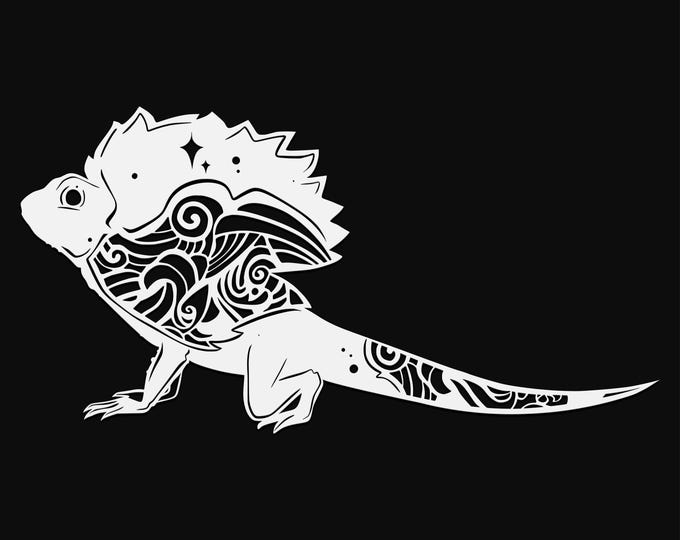 frilled lizard mandala svg cut file, glowforge file, vinyl template, laser cut file, reptile svg, cuttable animal svg, clipart png