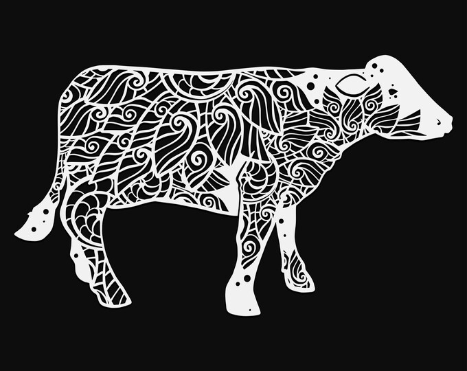 cow mandala svg cut file, farm glowforge file, vinyl template, laser cut file, farm animal svg, cuttable animal svg, clipart png