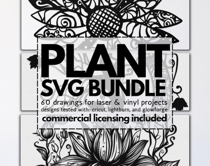 plant svg mandala bundle, glowforge flower files, botanical vinyl templates, mandala laser files, plant svgs, botany svgs, flower cliparts