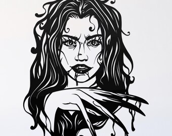 vampire woman svg cut file, glowforge file, vinyl template, laser cut file, seasonal svg, cuttable holiday svg, clipart png