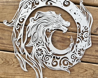 dragon and moon metal wall sign,  dragon metal hanging, dragon metal wall decor, dragon wall art, dragon wall hanging, fantasy steel sign