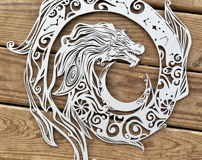dragon and moon metal wall sign,  dragon metal hanging, dragon metal wall decor, dragon wall art, dragon wall hanging, fantasy steel sign