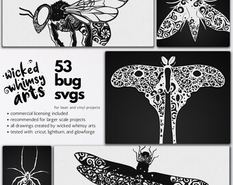 bug mandala laser bundle, glowforge insect files, vinyl bug templates, laser spider files, insect svgs, mandala bug svgs, moth svg files