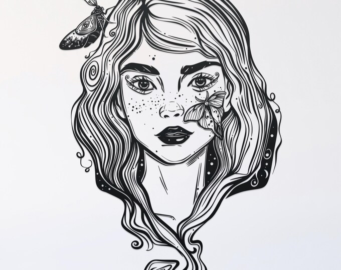 moth lady svg cut file, glowforge file, vinyl template, laser cut file, pagan svg, cuttable wicca svg, clipart png