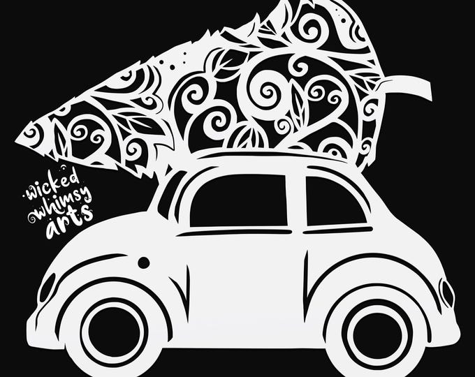 car with christmas tree svg cut file, glowforge file, vinyl template, laser cut file, seasonal svg, cuttable holiday svg, clipart png