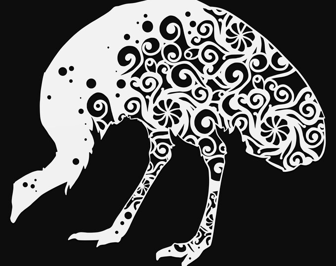 emu mandala svg cut file, glowforge file, vinyl template, laser cut file, bird svg, cuttable animal svg, clipart png