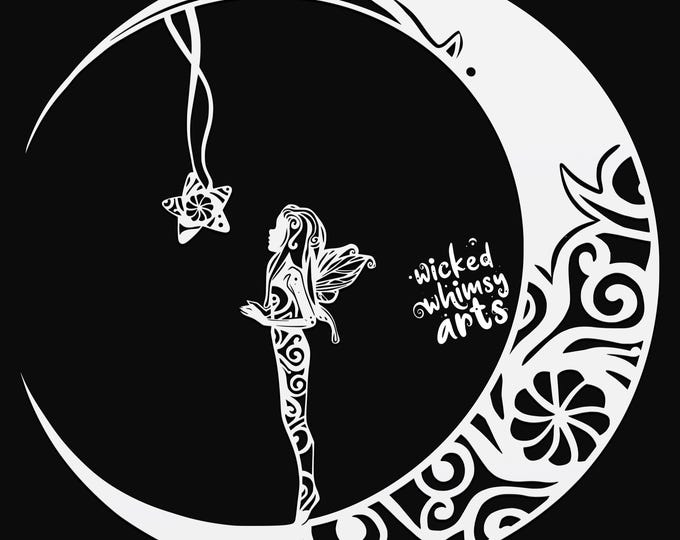 fairy on moon mandala svg cut file, glowforge file, vinyl template, laser cut file, fairy svg, cuttable pixie svg, clipart png