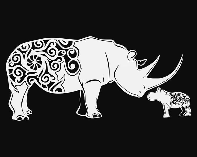 mama rhino mandala svg cut file, glowforge file, vinyl template, laser cut file, zoo animal svg, cuttable animal svg, clipart png