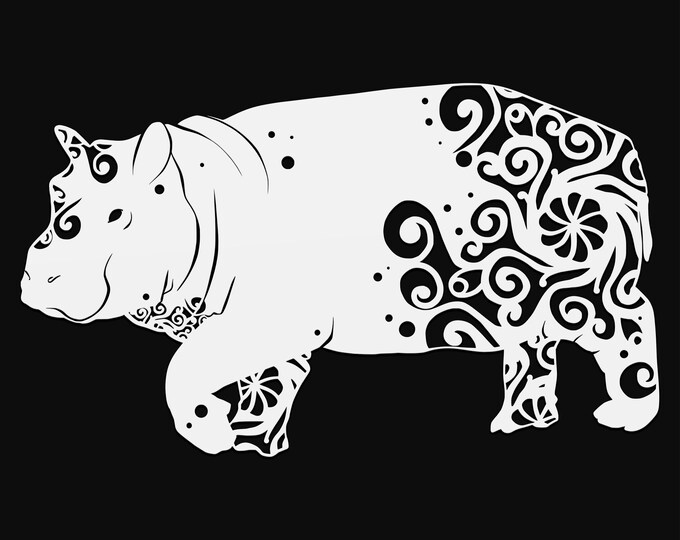 hippopotamus svg cut file, glowforge mandala file, vinyl template, laser cut file, zoo animal svg, cuttable animal svg, clipart png