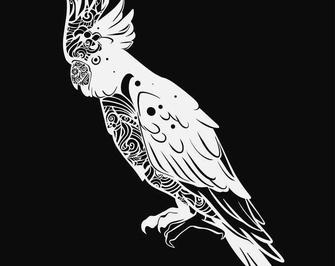 cockatoo mandala svg cut file, glowforge file, vinyl template, laser cut file, bird svg, cuttable animal svg, clipart png