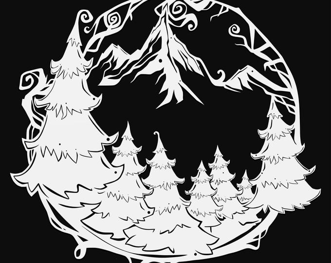 forest and mountains svg cut file, glowforge file, vinyl template, laser cut file, hiking svg, cuttable outdoors svg, clipart png