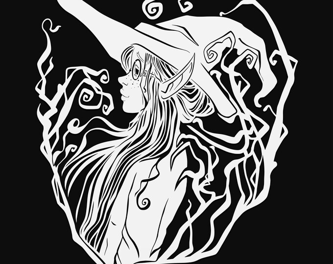 elf witch svg cut file, glowforge file, vinyl template, laser cut file, pagan svg, cuttable wicca svg, clipart png
