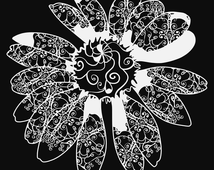 sunflower mandala svg cut file, glowforge file, flower vinyl template, laser cut file, plant svg, cuttable botany svg, clipart png