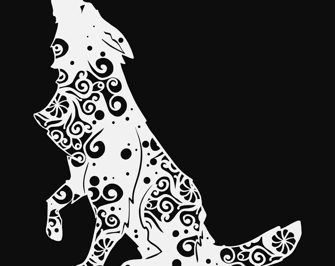 wolf mandala svg cut file, glowforge file, vinyl template, laser cut file, animal svg, cuttable animal svg, clipart png