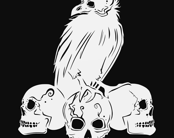 skull raven svg cut file, glowforge file, vinyl template, laser cut file, pagan svg, cuttable wicca svg, clipart png