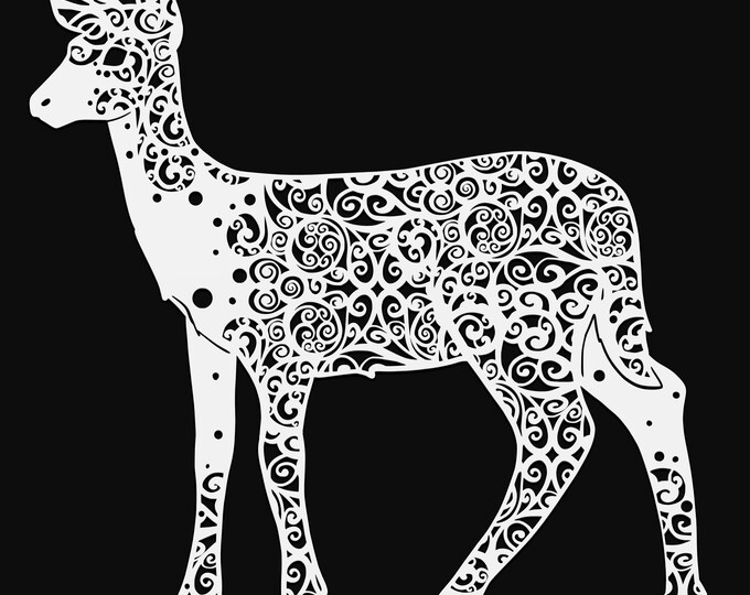 doe mandala svg cut file, deer glowforge file, vinyl template, laser cut file, animal svg, cuttable animal svg, clipart png