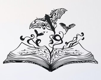 bat and spellbook mandala svg cut file, glowforge file, vinyl template, laser cut file, pagan svg, cuttable wicca svg, clipart png