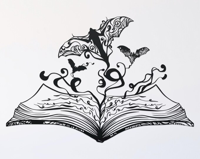 bat and spellbook mandala svg cut file, glowforge file, vinyl template, laser cut file, pagan svg, cuttable wicca svg, clipart png