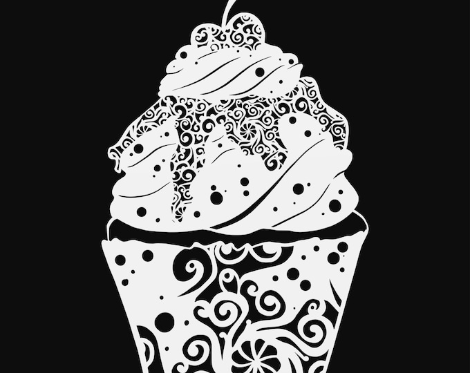 cupcake mandala svg cut file, glowforge file, vinyl template, laser cut file, lifestyle svg, cuttable laser svg, clipart png