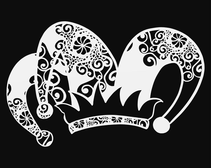 jester hat mandala svg cut file, glowforge file, vinyl template, laser cut file, seasonal svg, cuttable holiday svg, clipart png
