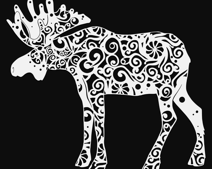 moose mandala svg cut file, glowforge file, vinyl template, laser cut file, alaska animal svg, cuttable animal svg, clipart png