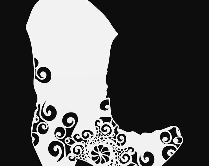 cowboy boot mandala svg cut file, glowforge file, vinyl template, laser cut file, lifestyle svg, cuttable laser svg, clipart png