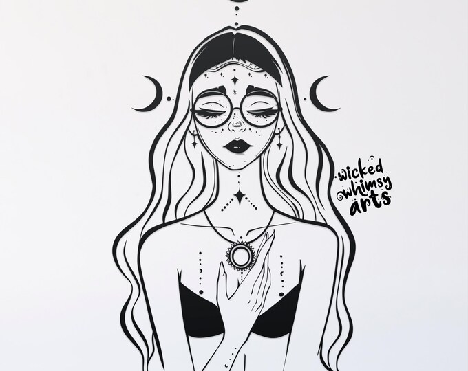 witchy moon svg cut file, glowforge file, vinyl template, laser cut file, pagan svg, cuttable wicca svg, clipart png