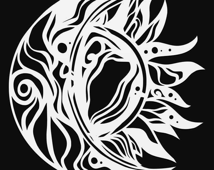 inky crescent moon and sun svg cut file, glowforge file, vinyl template, laser cut file, celestial svg, cuttable pagan svg, clipart png
