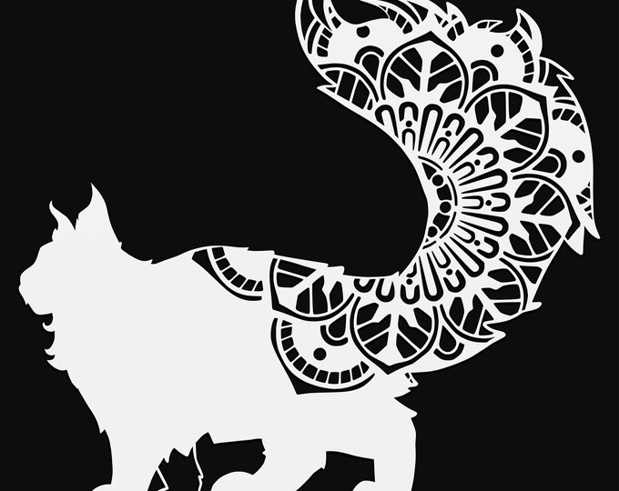 maine cat svg cut file, glowforge file, vinyl template, laser cut file, animals svg, cuttable animal svg, clipart png, mandala style svg