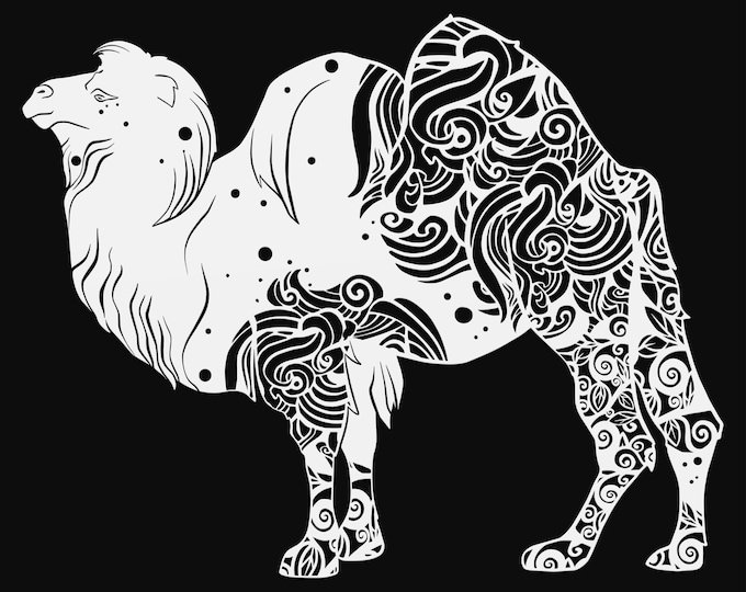 bactrian camel mandala svg cut file, glowforge file, vinyl template, laser cut file, animal svg, cuttable animal svg, clipart png